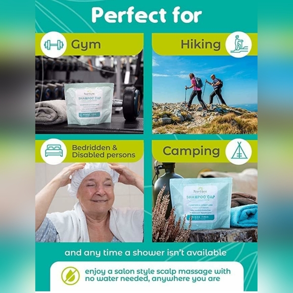 Nurture No Rinse Water Shampoo Condition Cap Rinse Free Shower Cap (5 Pack) New - Picture 8 of 8